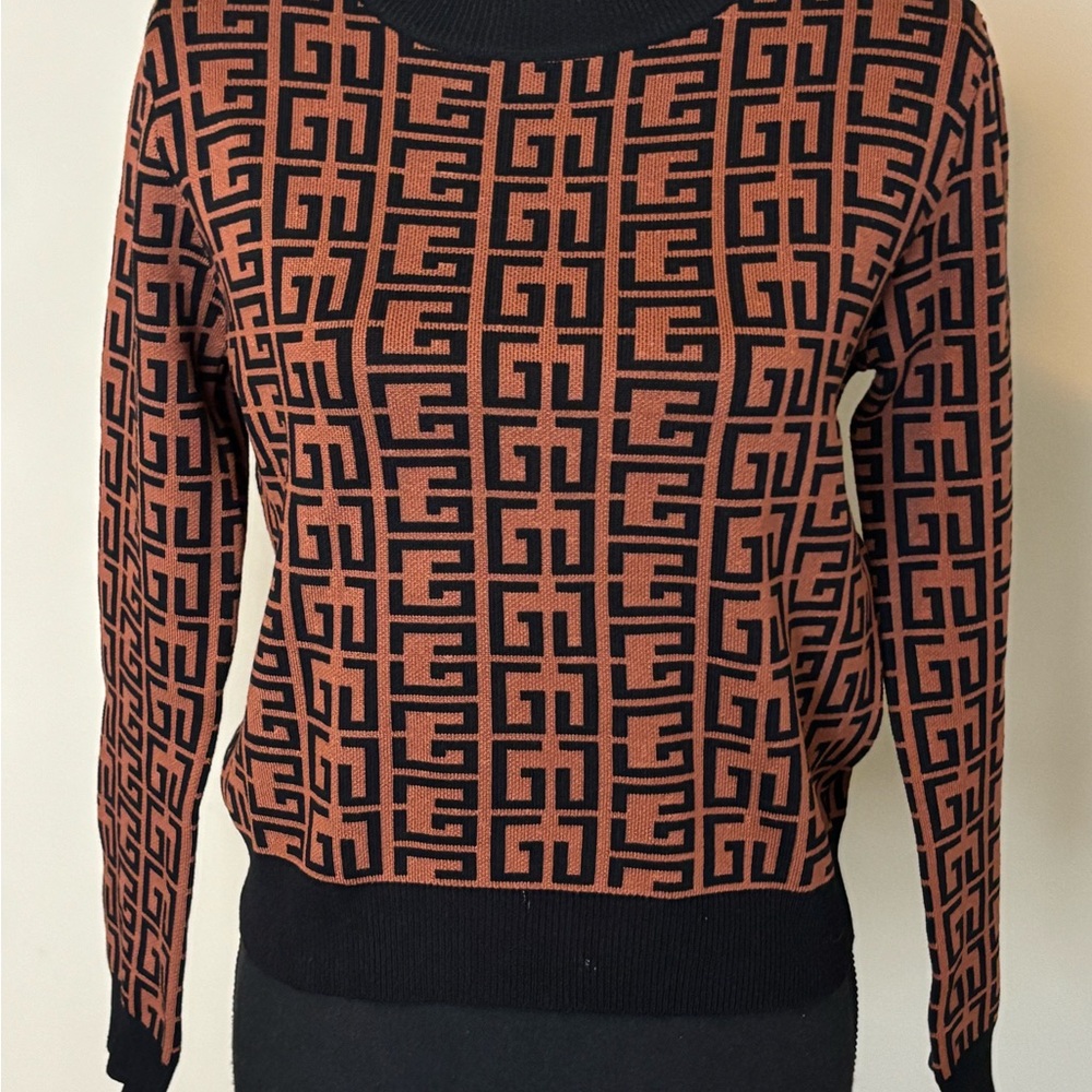 Trend Setting Geometric Patterned Sweater - Black and Brown Women’s 1X. EUC